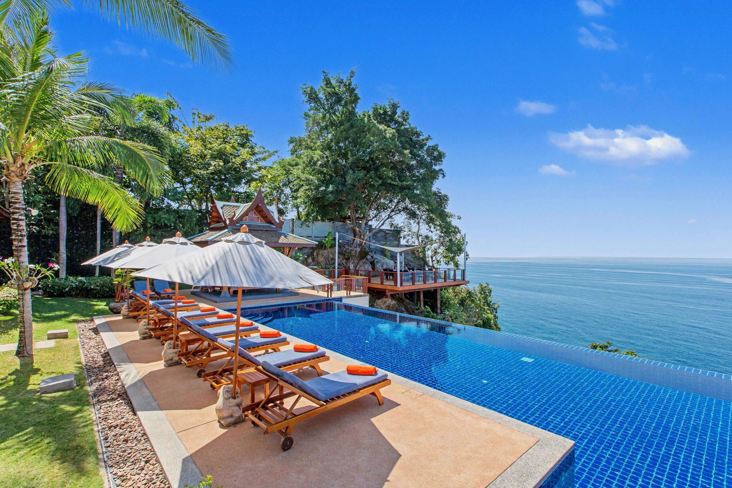 Pool deck with ocean views